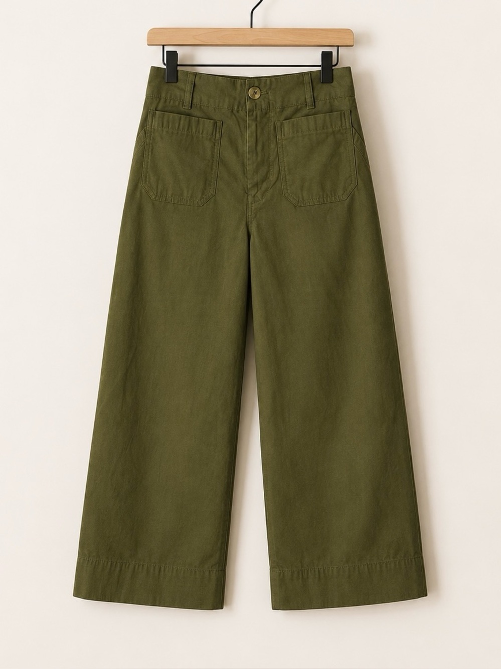 Anthropologie Maeve Colette Olive Green Crop Wide Leg Twill Pants 28 - Picture 2 of 8